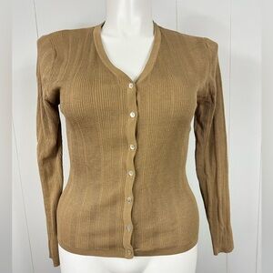 Bentley Arbuckle Sz L Silk Cotton Taupe Knit Cardigan Long Sleeve Button Front